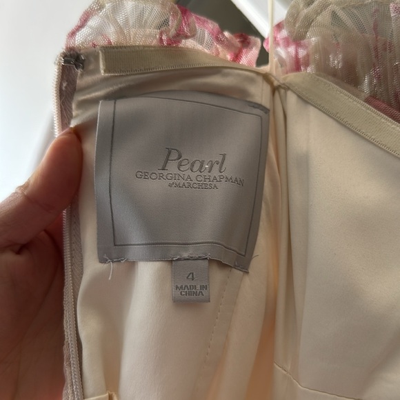 Marchesa Pearl Georgina Chapman strapless Tulle Tiered floral Gown - Picture 8 of 10